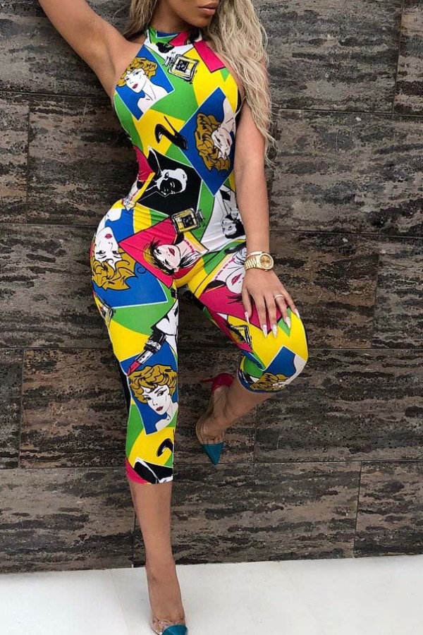 

Lovely Stylish Cartoon Print Multicolor One-piece Jumpsuit, Multi