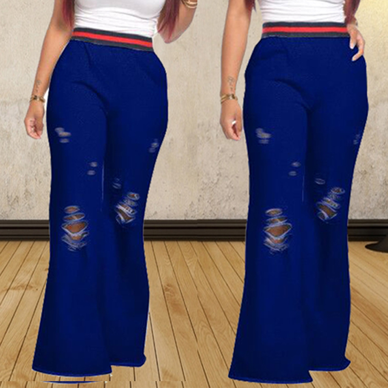 

Lovely Leisure Hollow-out Blue Pants