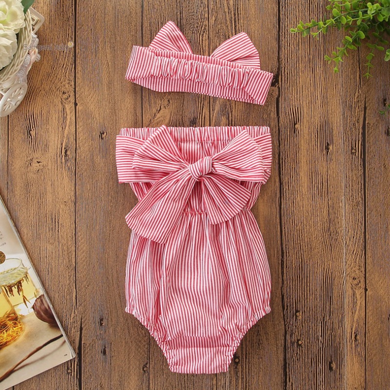 

Lovely Sweet Striped Red Girl One-piece Romper