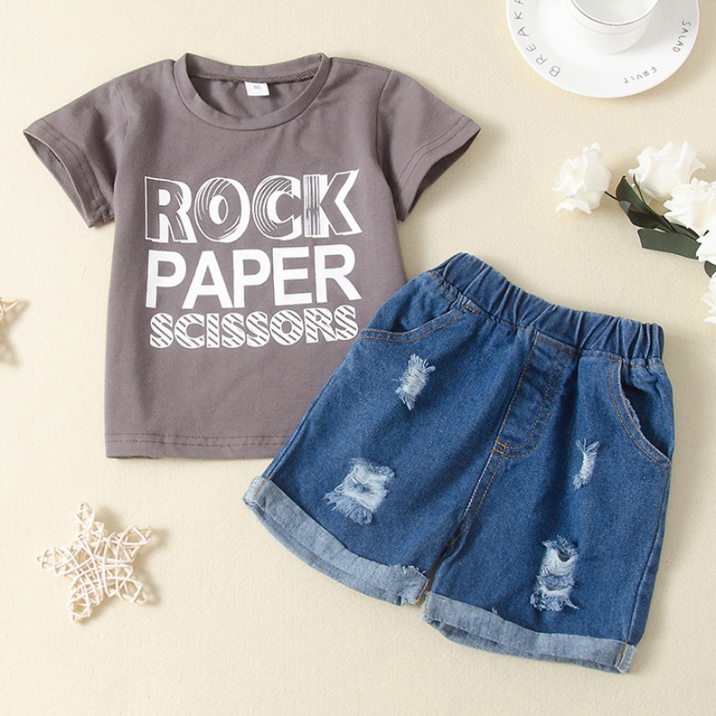 

Lovely Casual Letter Print Grey Boy Two-piece Shorts Set