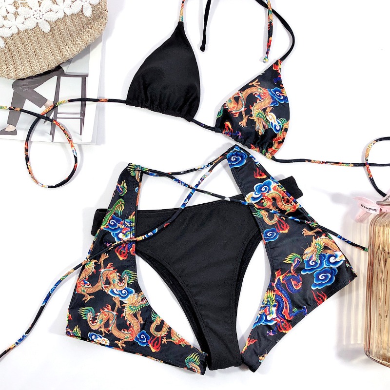 

Lovely Print Black Two-piece Swimsuit