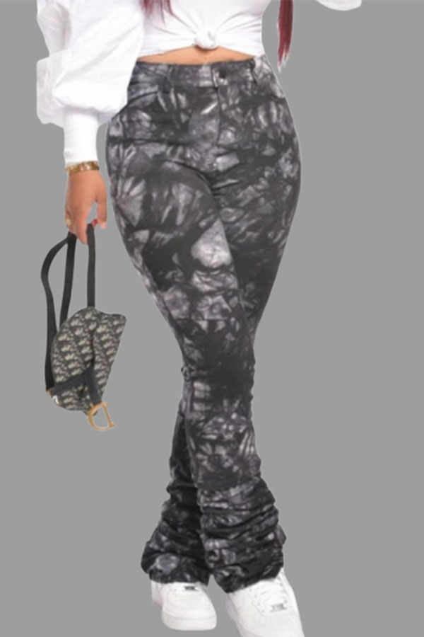 

Lovely Casual Print Black Plus Size Pants
