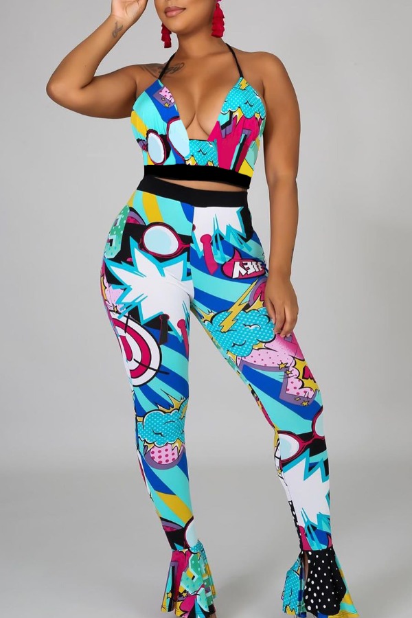 

Lovely Stylish Cartoon Print Multicolor Two-piece Pants Set, Multi