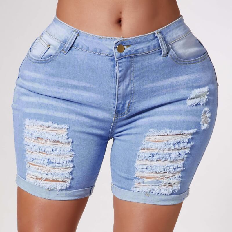 

Lovely Stylish Broken Holes Blue Shorts