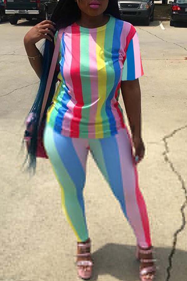 

LW Casual Striped Multicolor Two-piece Pants Set, Multi