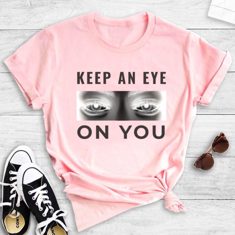 

Lovely Street O Neck Letter Print Pink T-shirt