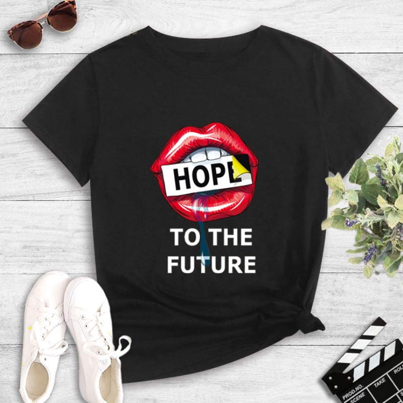 

Lovely Leisure O Neck Lip Print Black T-shirt