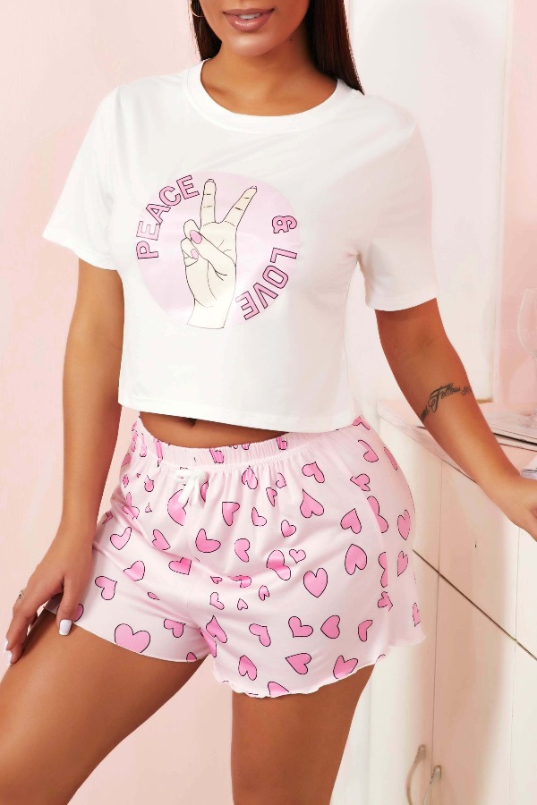 

Lovely Leisure Print Pink Sleepwear