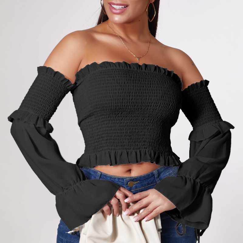 

Lovely Stylish Dew Shoulder Fold Design Black Blouse