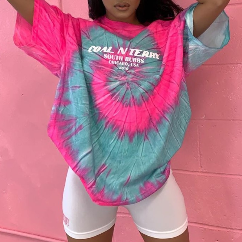 

lovely Leisure O Neck Tie-dye Pink T-shirt