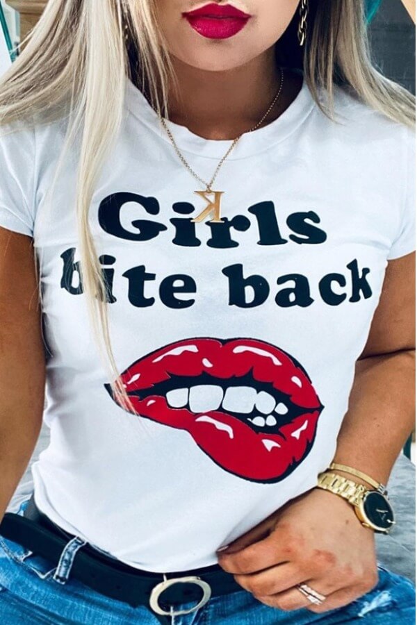 

Lovely Leisure Lip Print White Plus Size T-shirt