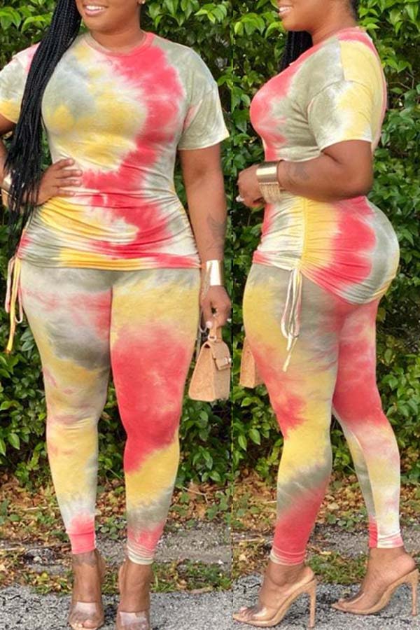 

lovely Stylish Tie-dye Multicolor Plus Size Two-piece Pants Set, Multi