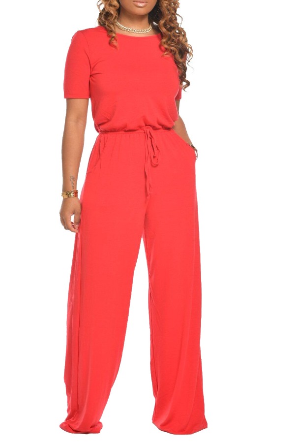 

lovely Leisure Lace-up Red One-piece Jumpsuit