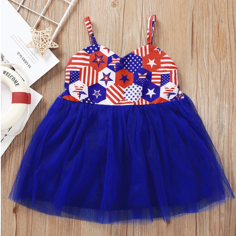 

lovely Sweet Print Patchwork Blue Girl Knee Length Dress