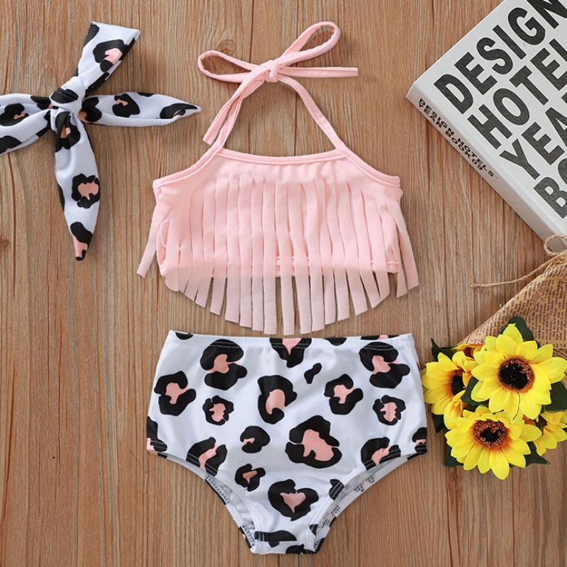 

lovely Print Tassel Design Pink Girl Two-piece Swimsuit