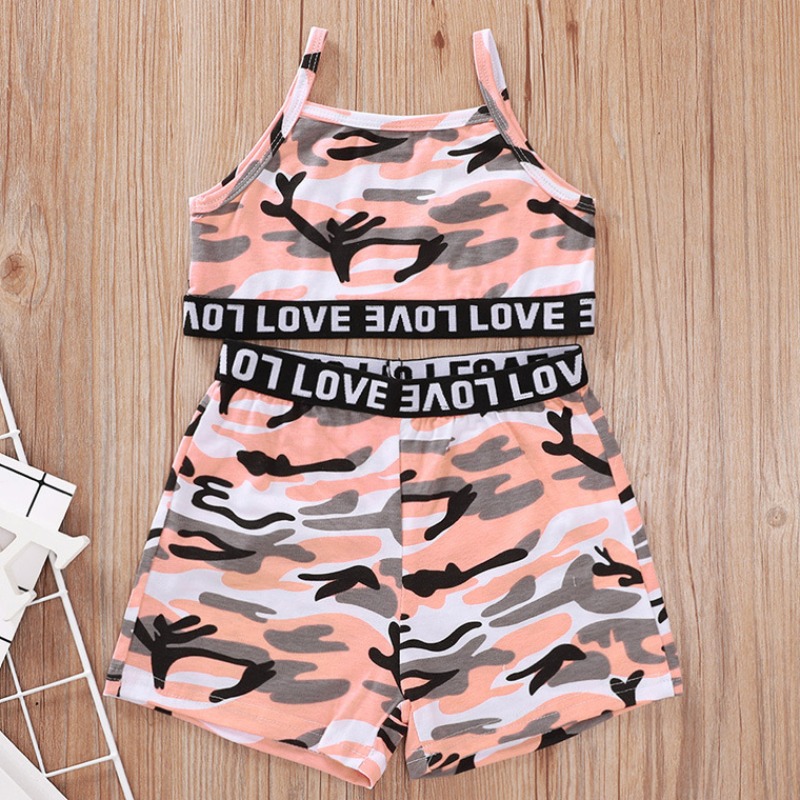 

lovely Sportswear Print Pink Girl Two-piece Shorts Set