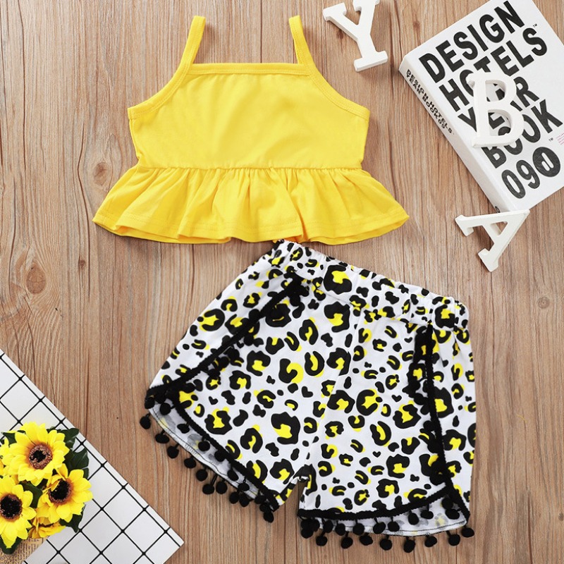 

lovely Sweet Print Yellow Girl Two-piece Shorts Set