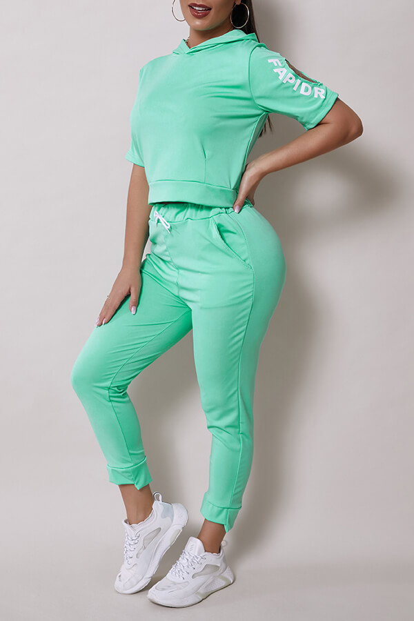 

Lovely Sportswear Letter Acid Blue Two-piece Pants Set
