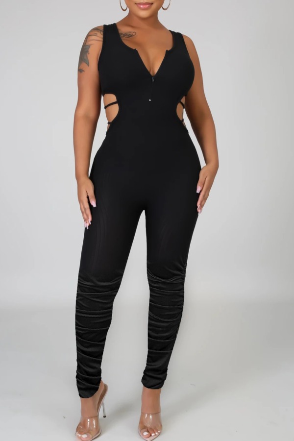 

lovely Trendy Hollow-out Black One-piece Jumpsuit