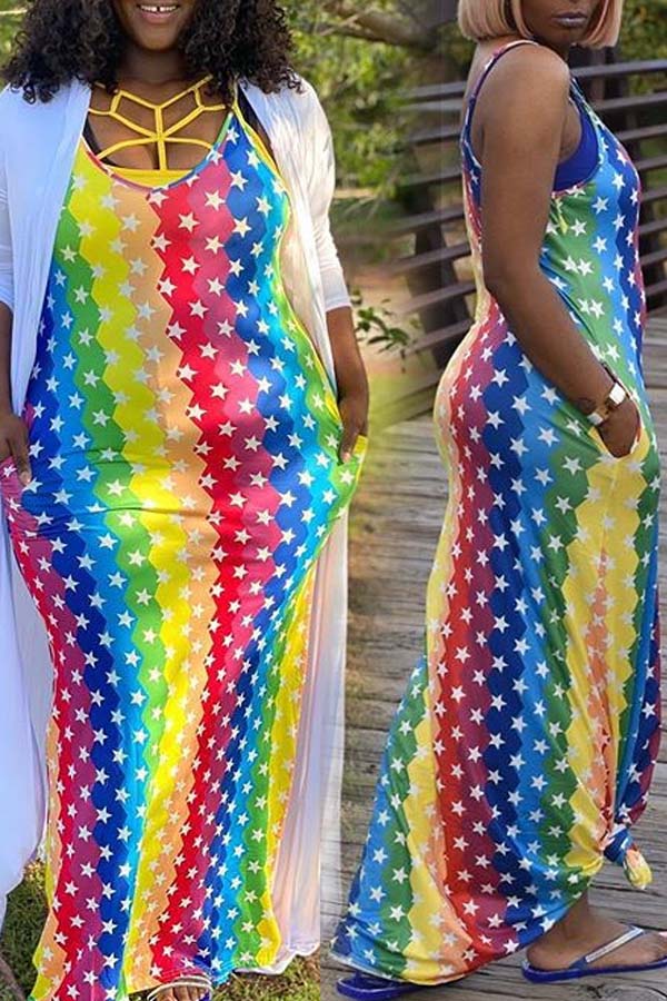 

lovely Stylish Striped Print Multicolor Maxi Dress, Multi