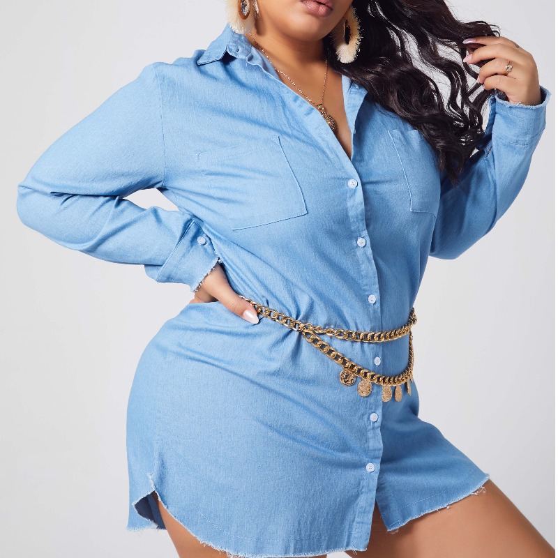 

lovely Casual Buttons Design Baby Blue Plus Size Coat