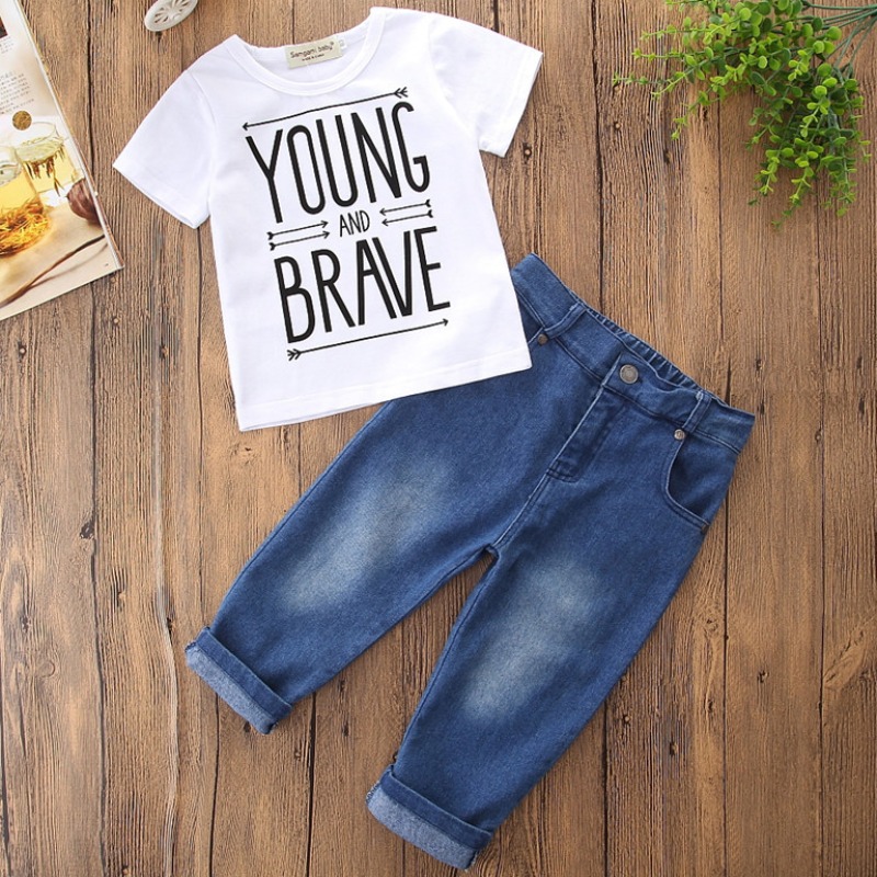 

lovely Leisure Letter White Boy Two-piece Pants Set