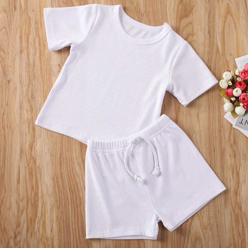 

lovely Casual O Neck Lace-up White Boy Two-piece Shorts Set