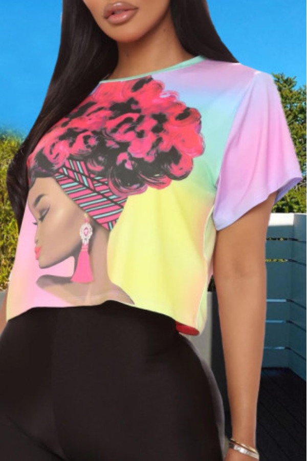 

lovely Casual Print Pink T-shirt