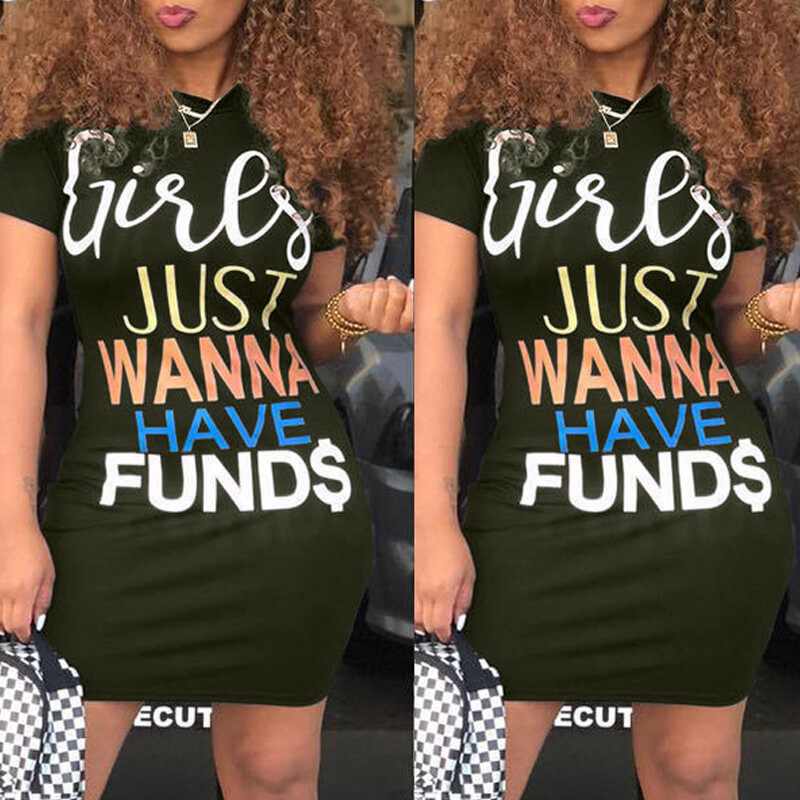 

Lovely Casual Letter Print Green Mini Dress