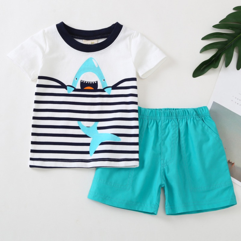 

lovely Sportswear Striped Print Blue Boy Two-piece Shorts Set
