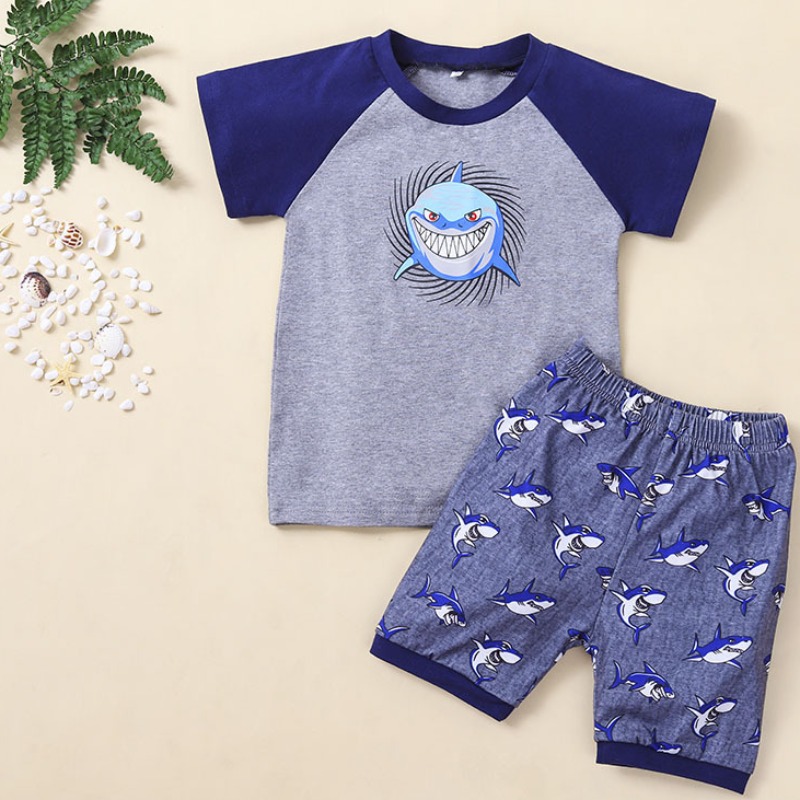 

lovely Casual Print Patchwork Grey Boy Two-piece Shorts Set