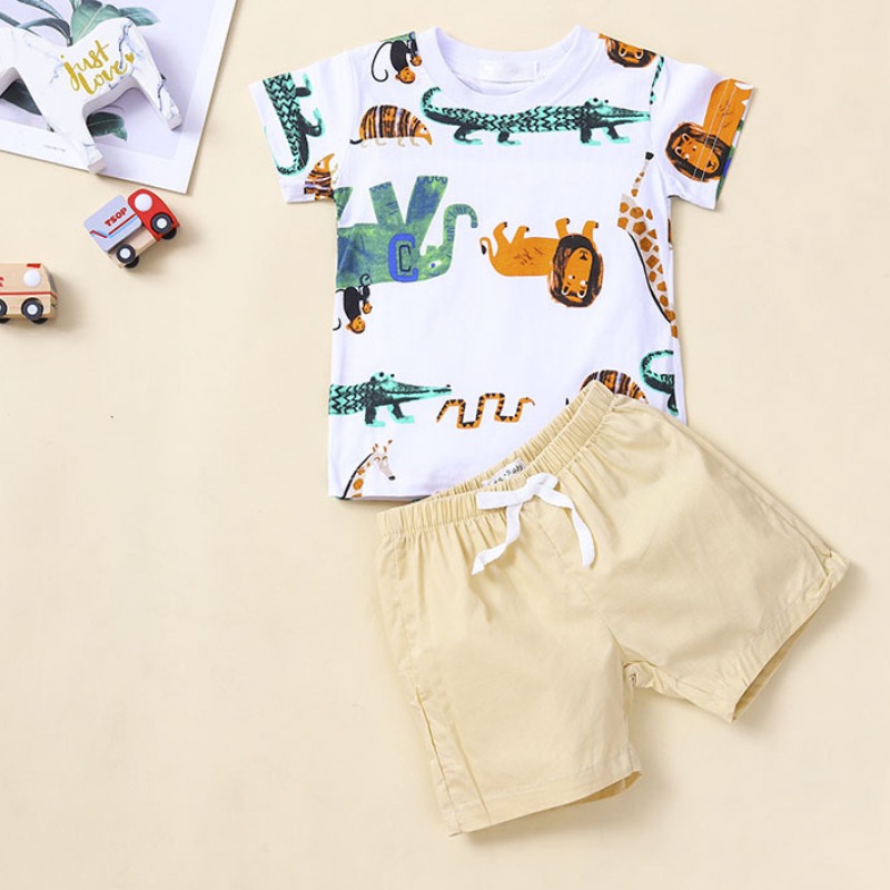 

lovely Casual O Neck Print White Boy Two-piece Shorts Set