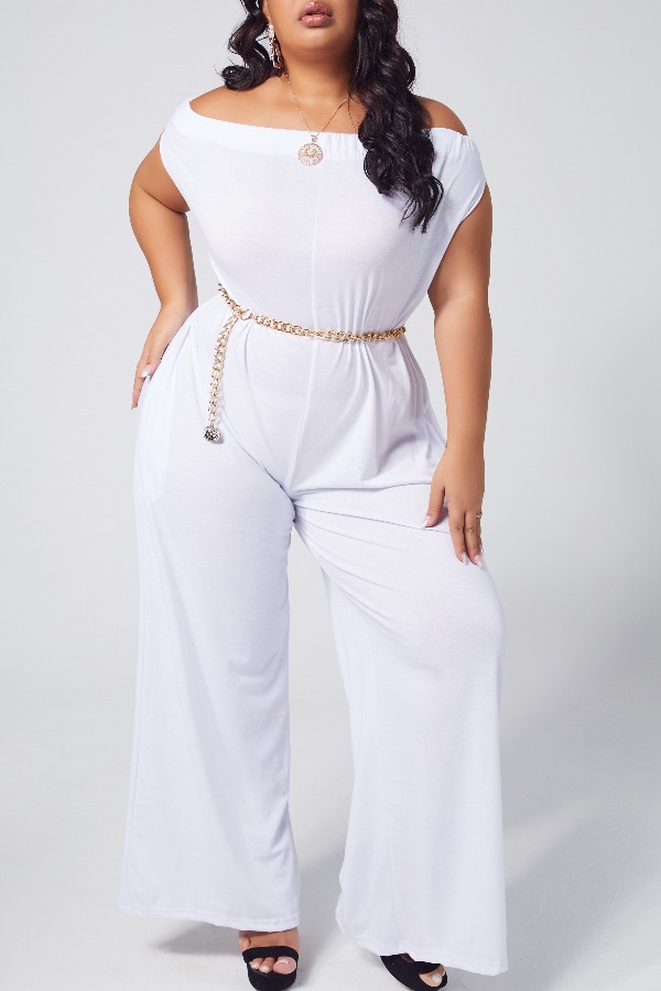 

Lovely Leisure Loose White Plus Size One-piece Jumpsuit