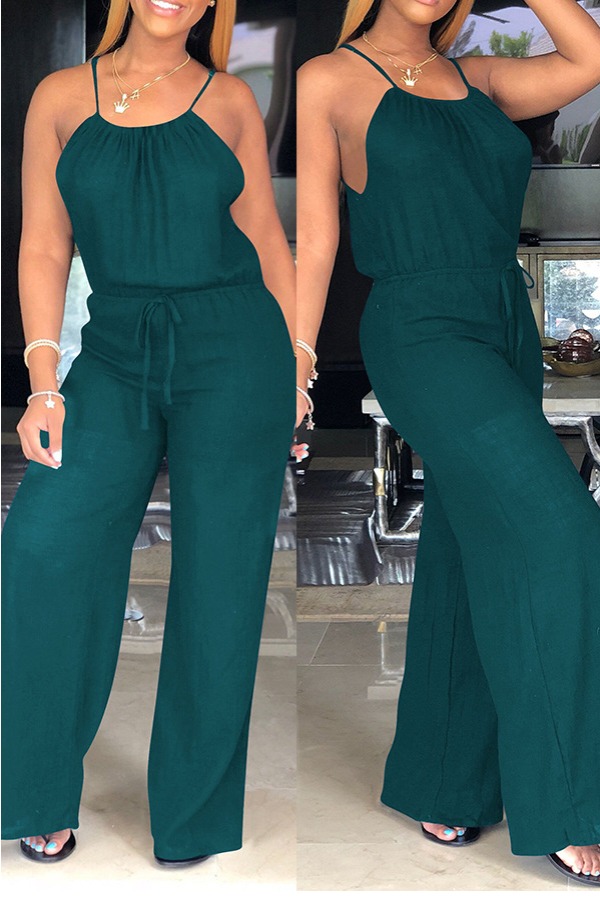 

lovely Sexy Lace-up Green One-piece Jumpsuit
