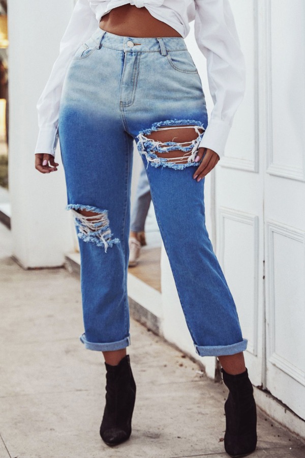 

Lovely Stylish Hollow-out Blue Jeans