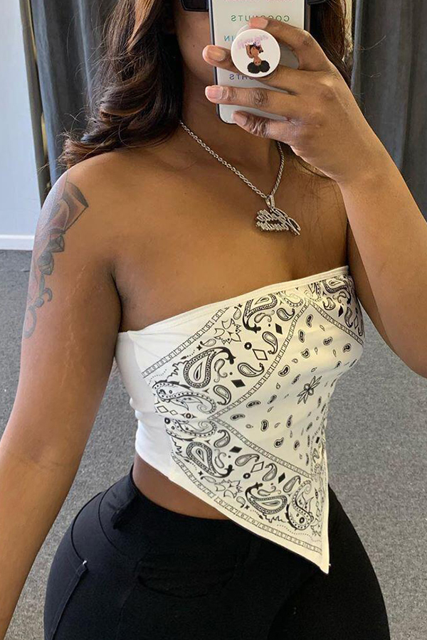 

Lovely Sexy Print White Plus Size Camisole