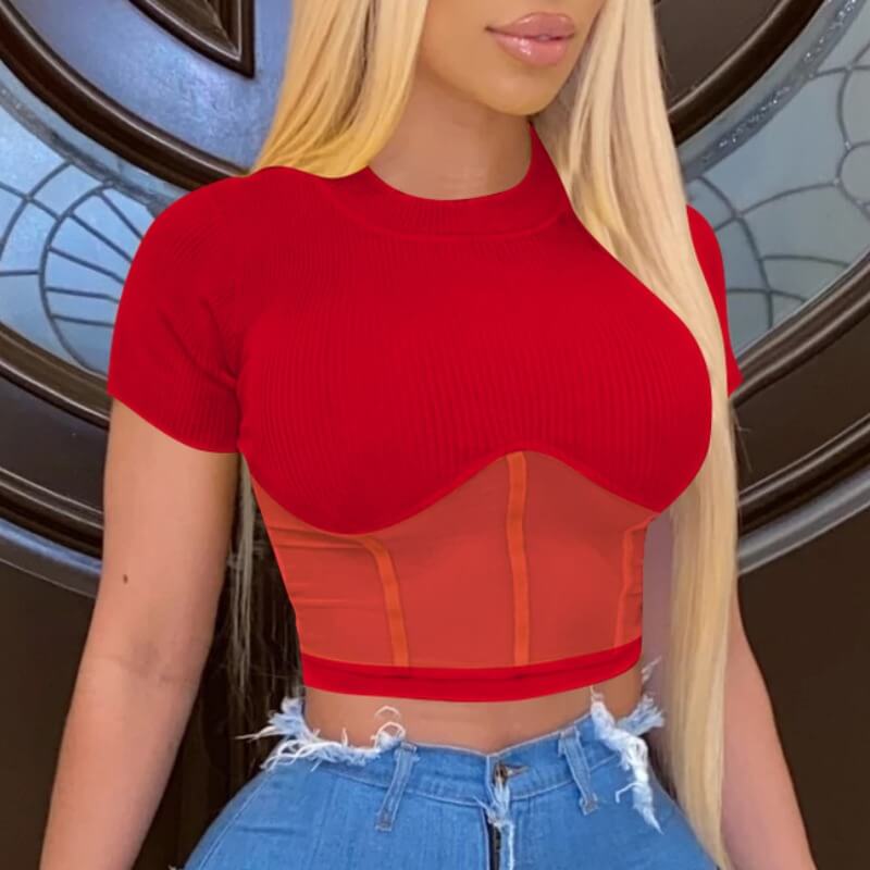 

Lovely Stylish O Neck Patchwork Red Blouse