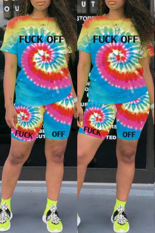 

lovely Casual Tie-dye Blue Two-piece Shorts Set