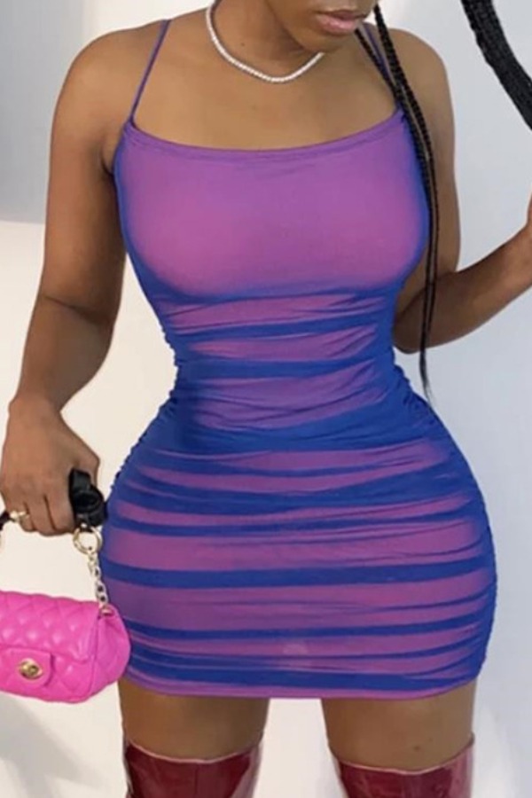

lovely Sexy Fold Design Purple Mini Dress