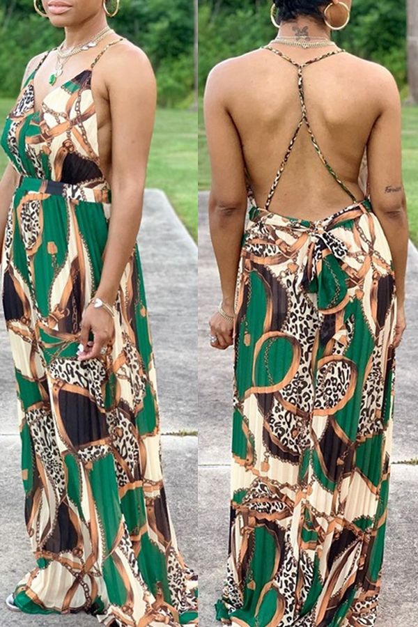 

lovely Trendy Print Green Maxi Dress