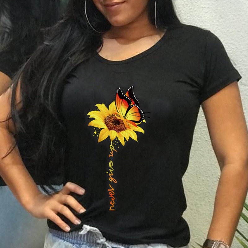 

lovely Casual O Neck Print Black T-shirt