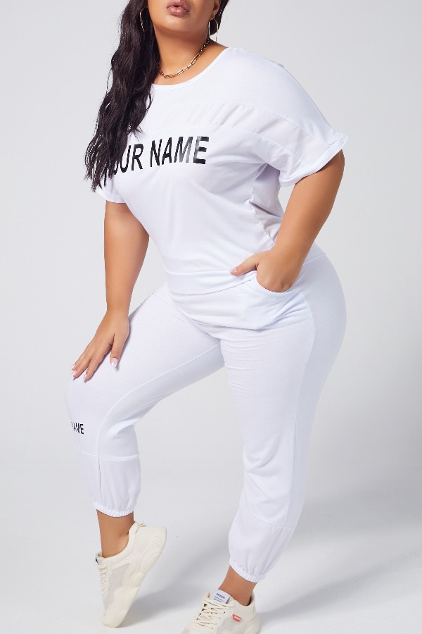 

lovely Leisure Letter White Plus Size Two-piece Pants Set