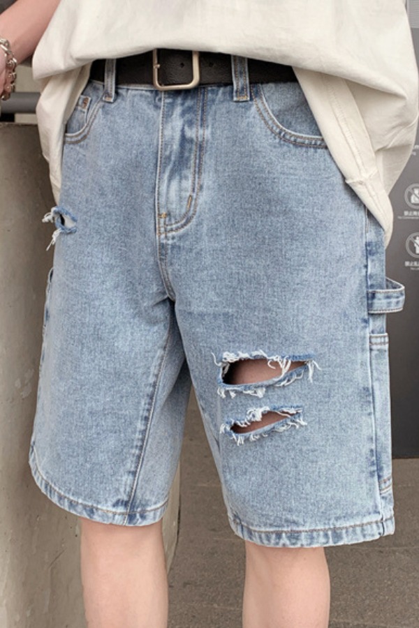 

lovely Leisure Broken Holes Blue Shorts