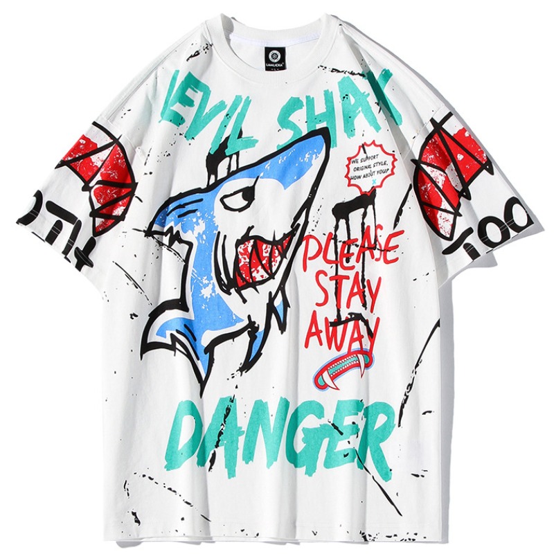 

lovely Street O Neck Print White T-shirt