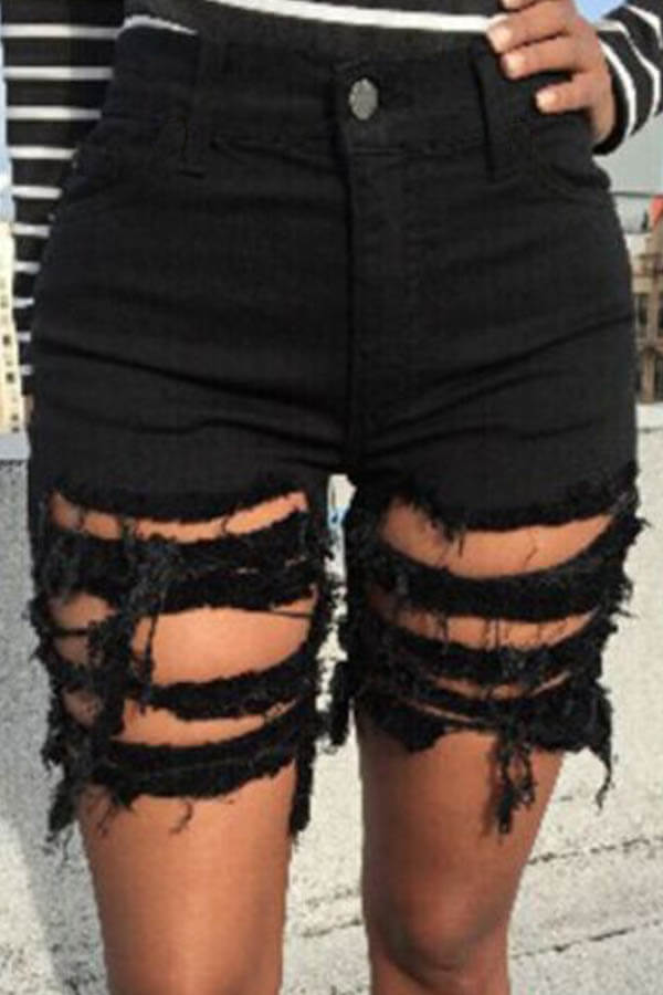 

Lovely Leisure Hollow-out Black Shorts