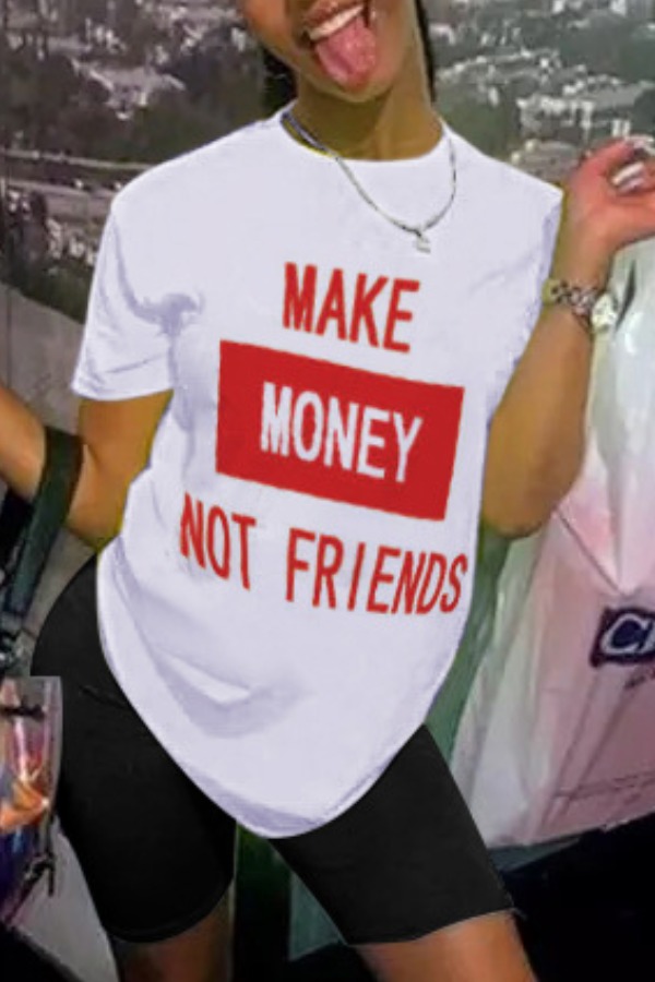 

lovely Street O Neck Letter Print Red T-shirt