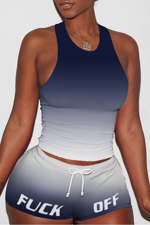 

Lovely Sportswear Gradual Change Black Two-piece Shorts Set