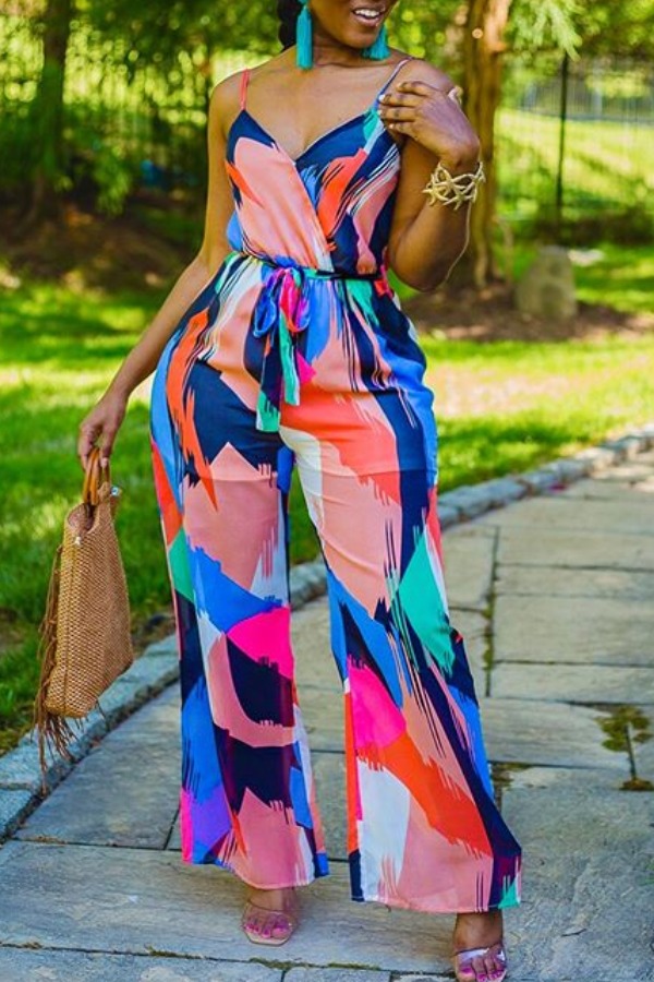 

lovely Leisure Print Multicolor One-piece Jumpsuit, Multi