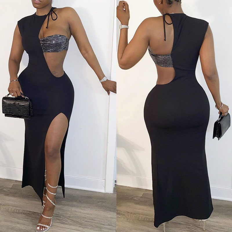 

Lovely Sexy One Shoulder Black Ankle Length Dress