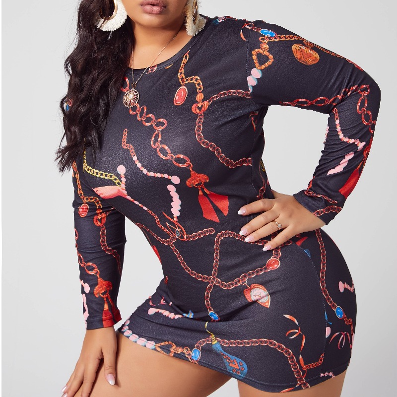 

lovely Casual Print Dark Blue Mini Plus Size Dress